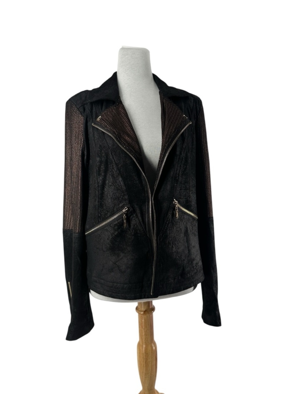 Joseph Ribkoff Two-tone Moto Jacket Style vegan leather eyelet closure sz lg - Picture 2 of 9